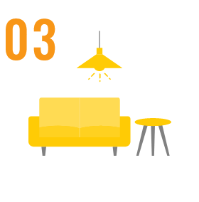 お片付け・小物演出イメージ｜ソファとテーブル・照明のアイコン