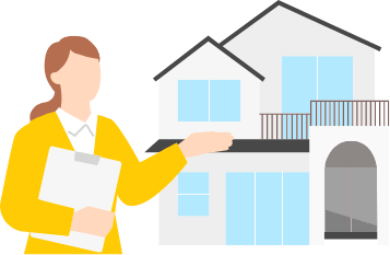 戸建て住宅を案内する不動産担当者のイラスト