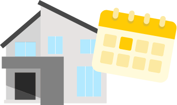 住宅の見学予約や内見スケジュールを示すカレンダー付きの家のイラスト